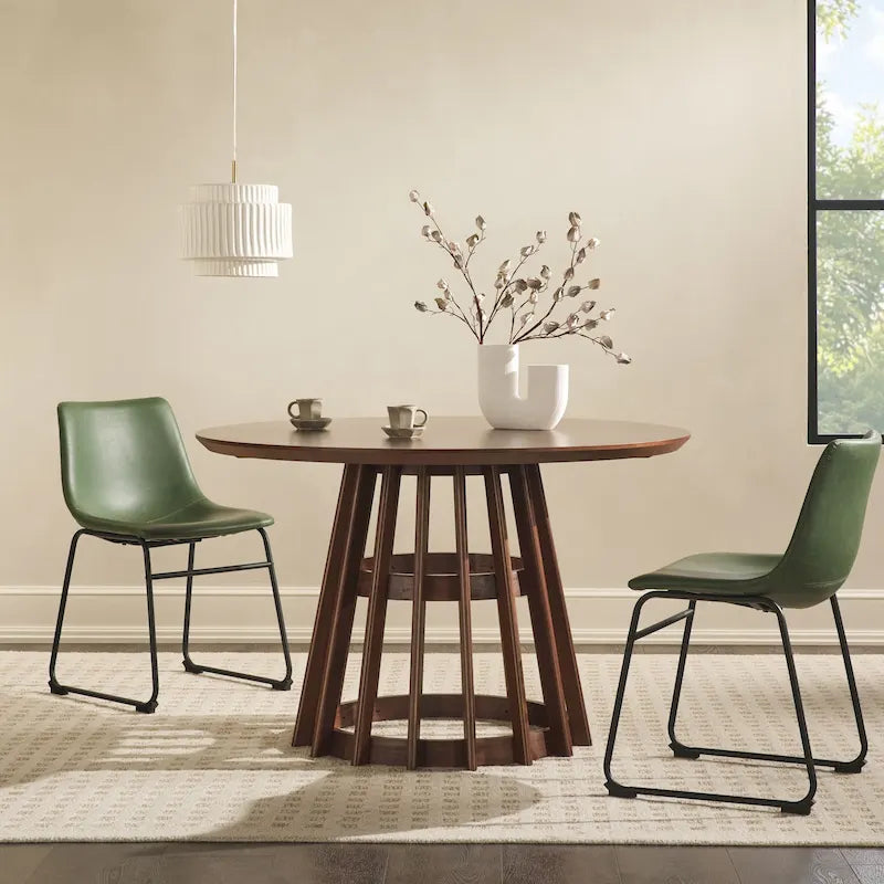 48 Inch Round Solid Pine Dining Table with Slatted Pedestal Base, Seats 4