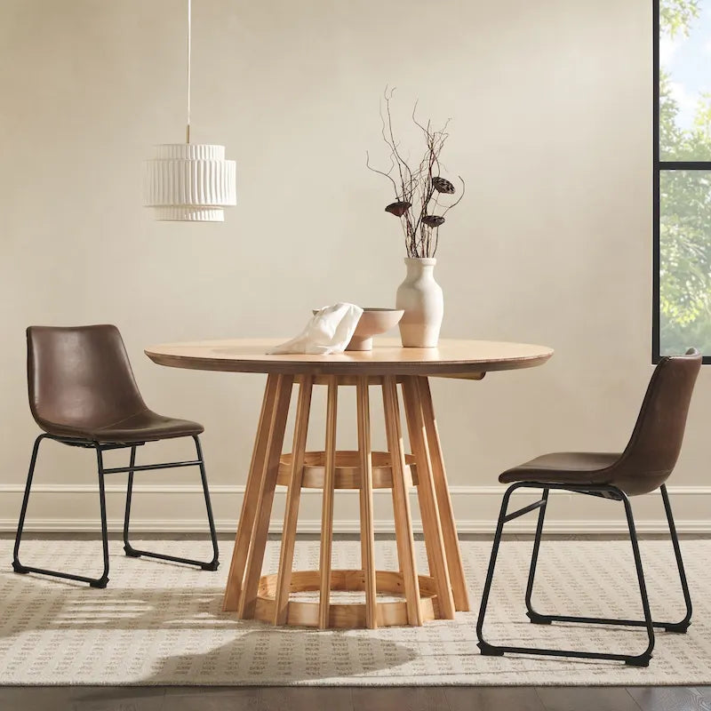48 Inch Round Solid Pine Dining Table with Slatted Pedestal Base, Seats 4