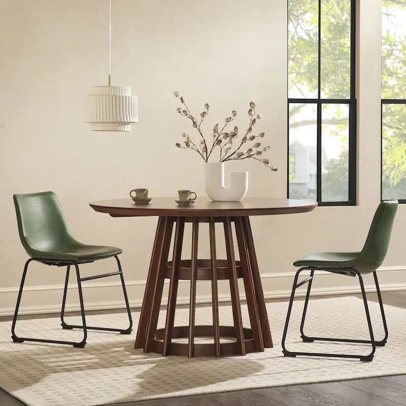 48 Inch Round Solid Pine Dining Table with Slatted Pedestal Base, Seats 4
