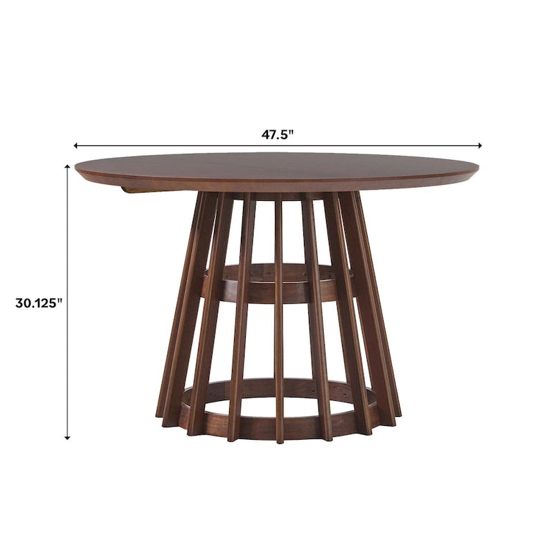 48 Inch Round Solid Pine Dining Table with Slatted Pedestal Base, Seats 4
