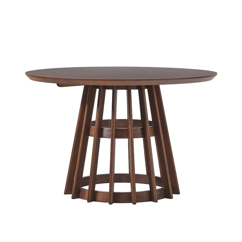 48 Inch Round Solid Pine Dining Table with Slatted Pedestal Base, Seats 4
