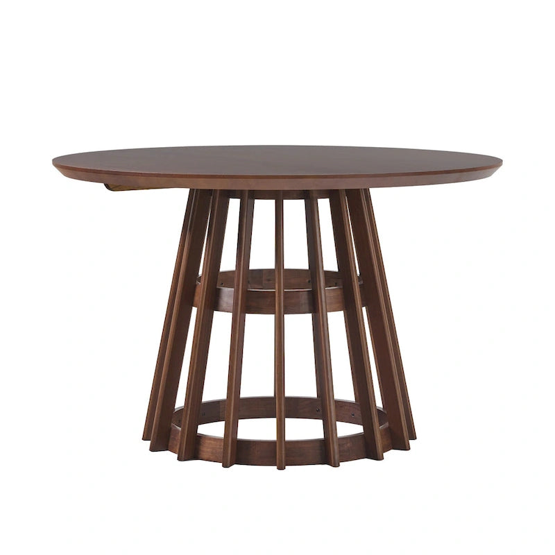 48 Inch Round Solid Pine Dining Table with Slatted Pedestal Base, Seats 4