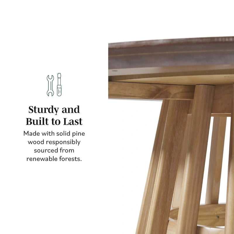 48 Inch Round Solid Pine Dining Table with Slatted Pedestal Base, Seats 4