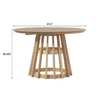 48 Inch Round Solid Pine Dining Table with Slatted Pedestal Base, Seats 4