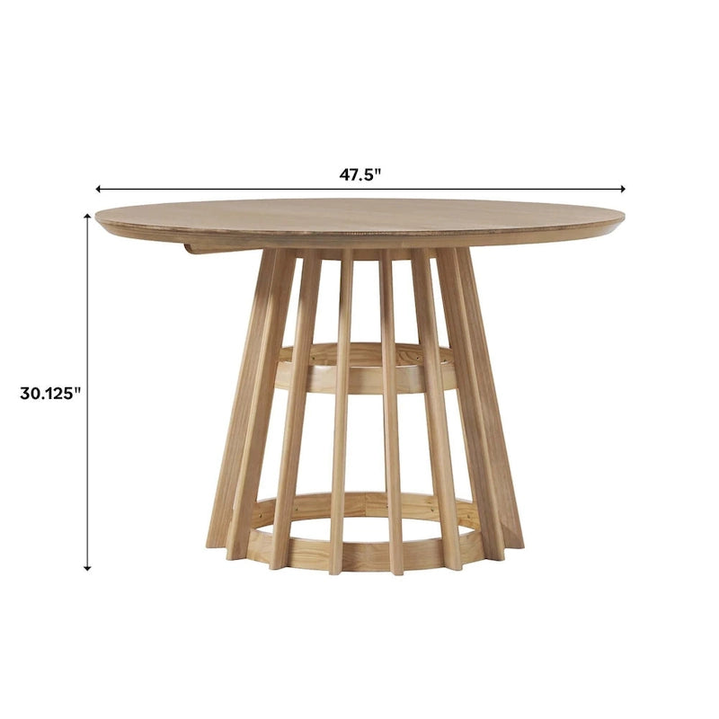 48 Inch Round Solid Pine Dining Table with Slatted Pedestal Base, Seats 4