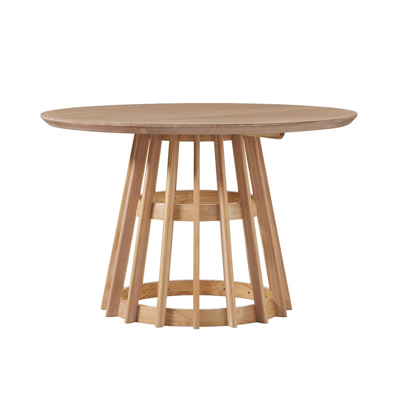 48 Inch Round Solid Pine Dining Table with Slatted Pedestal Base, Seats 4