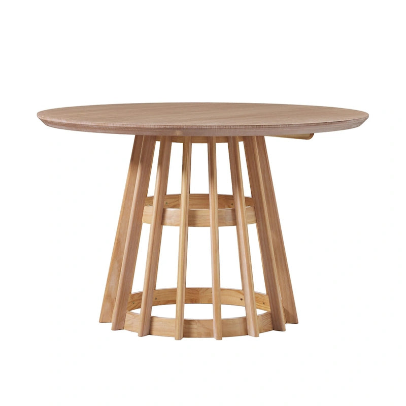 48 Inch Round Solid Pine Dining Table with Slatted Pedestal Base, Seats 4
