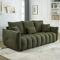 3-Seater Teddy Fabric Sofa with 3 Pillows, Solid Wood Frame, 82" W, Green