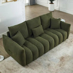 3-Seater Teddy Fabric Sofa with 3 Pillows, Solid Wood Frame, 82" W, Green