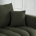 3-Seater Teddy Fabric Sofa with 3 Pillows, Solid Wood Frame, 82" W, Green