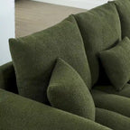 3-Seater Teddy Fabric Sofa with 3 Pillows, Solid Wood Frame, 82" W, Green