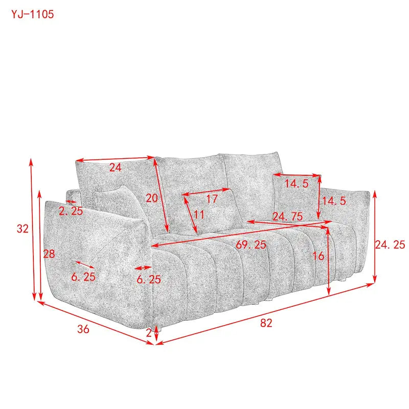 3-Seater Teddy Fabric Sofa with 3 Pillows, Solid Wood Frame, 82" W, Green
