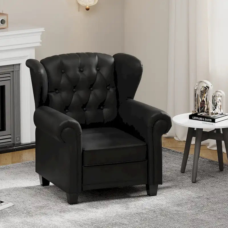 Tufted Push Back Recliner Armchair, Faux Leather, 90-150° Adjustable Backrest, Wood Legs, 300 lbs Capacity