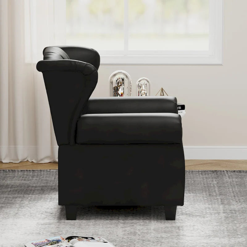 Tufted Push Back Recliner Armchair, Faux Leather, 90-150° Adjustable Backrest, Wood Legs, 300 lbs Capacity