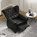 Tufted Push Back Recliner Armchair, Faux Leather, 90-150° Adjustable Backrest, Wood Legs, 300 lbs Capacity