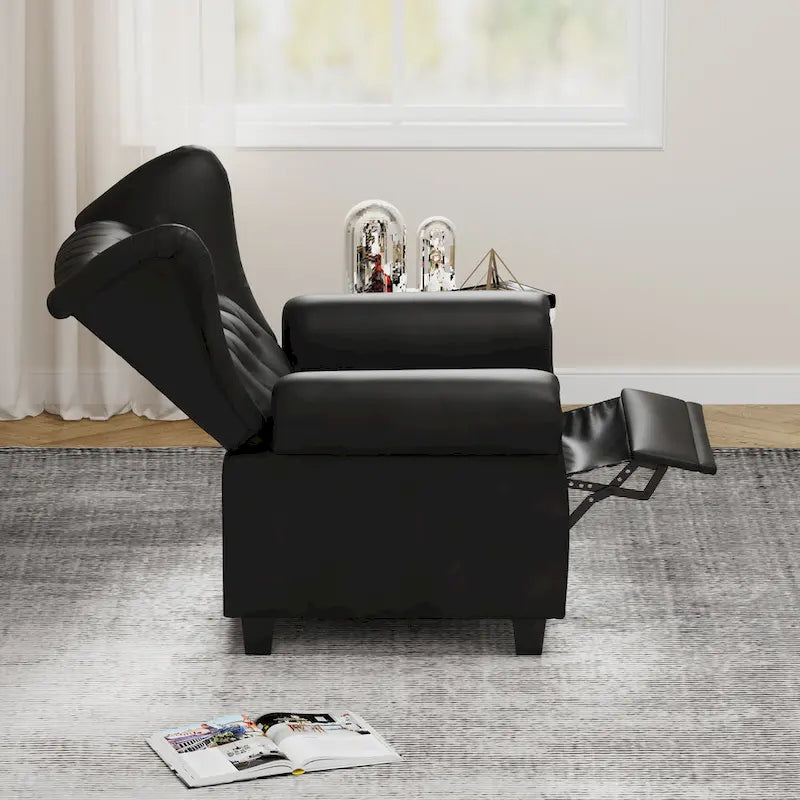 Tufted Push Back Recliner Armchair, Faux Leather, 90-150° Adjustable Backrest, Wood Legs, 300 lbs Capacity