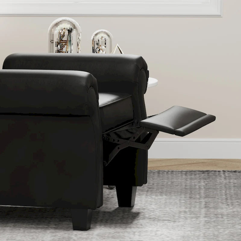Tufted Push Back Recliner Armchair, Faux Leather, 90-150° Adjustable Backrest, Wood Legs, 300 lbs Capacity