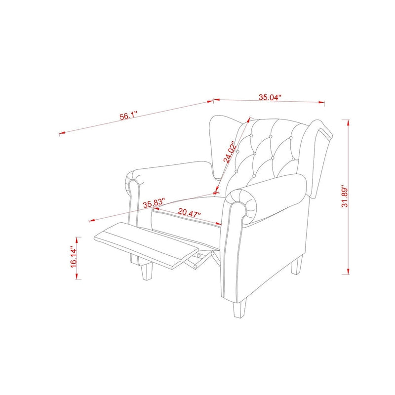 Tufted Push Back Recliner Armchair, Faux Leather, 90-150° Adjustable Backrest, Wood Legs, 300 lbs Capacity