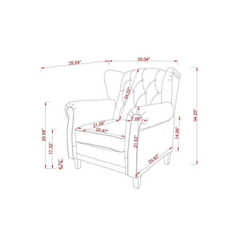 Tufted Push Back Recliner Armchair, Faux Leather, 90-150° Adjustable Backrest, Wood Legs, 300 lbs Capacity