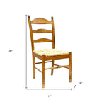 Rustic Ladder Back Dining Side Chair, Solid Wood, Woven Rush Seat, 38"H x 17"W x 16"D, Holds 250 lbs, Brown