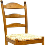 Rustic Ladder Back Dining Side Chair, Solid Wood, Woven Rush Seat, 38"H x 17"W x 16"D, Holds 250 lbs, Brown