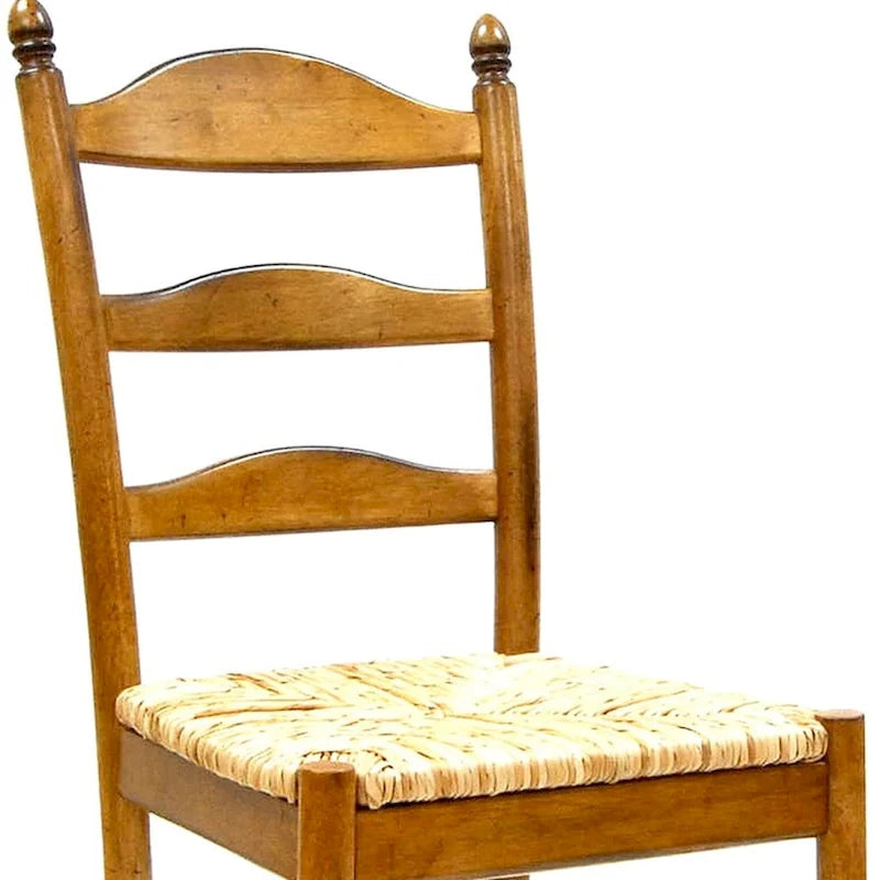 Rustic Ladder Back Dining Side Chair, Solid Wood, Woven Rush Seat, 38"H x 17"W x 16"D, Holds 250 lbs, Brown