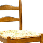 Rustic Ladder Back Dining Side Chair, Solid Wood, Woven Rush Seat, 38"H x 17"W x 16"D, Holds 250 lbs, Brown