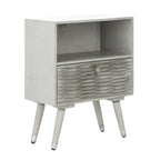 Mid-Century 1-Drawer Textured Nightstand in Grey Walnut Wood