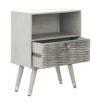 Mid-Century 1-Drawer Textured Nightstand in Grey Walnut Wood