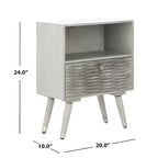 Mid-Century 1-Drawer Textured Nightstand in Grey Walnut Wood