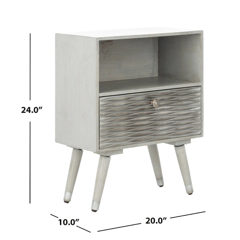 Mid-Century 1-Drawer Textured Nightstand in Grey Walnut Wood