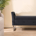 Velvet Storage Bench with Armrests, 67.9" W, 275 lb Capacity, Black or Green