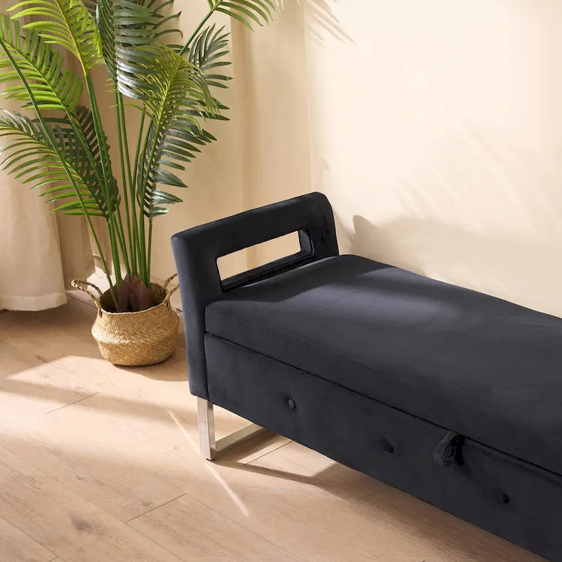 Velvet Storage Bench with Armrests, 67.9" W, 275 lb Capacity, Black or Green