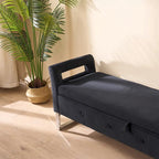 Velvet Storage Bench with Armrests, 67.9" W, 275 lb Capacity, Black or Green