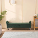 Velvet Storage Bench with Armrests, 67.9" W, 275 lb Capacity, Black or Green