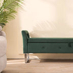 Velvet Storage Bench with Armrests, 67.9" W, 275 lb Capacity, Black or Green