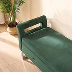 Velvet Storage Bench with Armrests, 67.9" W, 275 lb Capacity, Black or Green