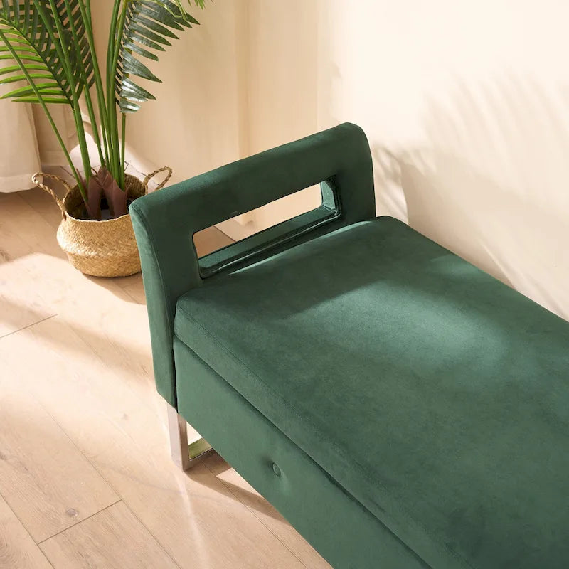 Velvet Storage Bench with Armrests, 67.9" W, 275 lb Capacity, Black or Green