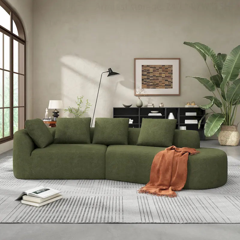 Curved Sectional Sofa with Pearl Fabric Upholstery, High-Density Foam, No Assembly Required