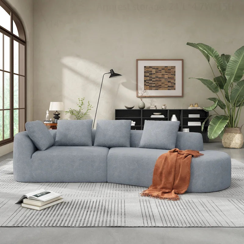 Curved Sectional Sofa with Pearl Fabric Upholstery, High-Density Foam, No Assembly Required