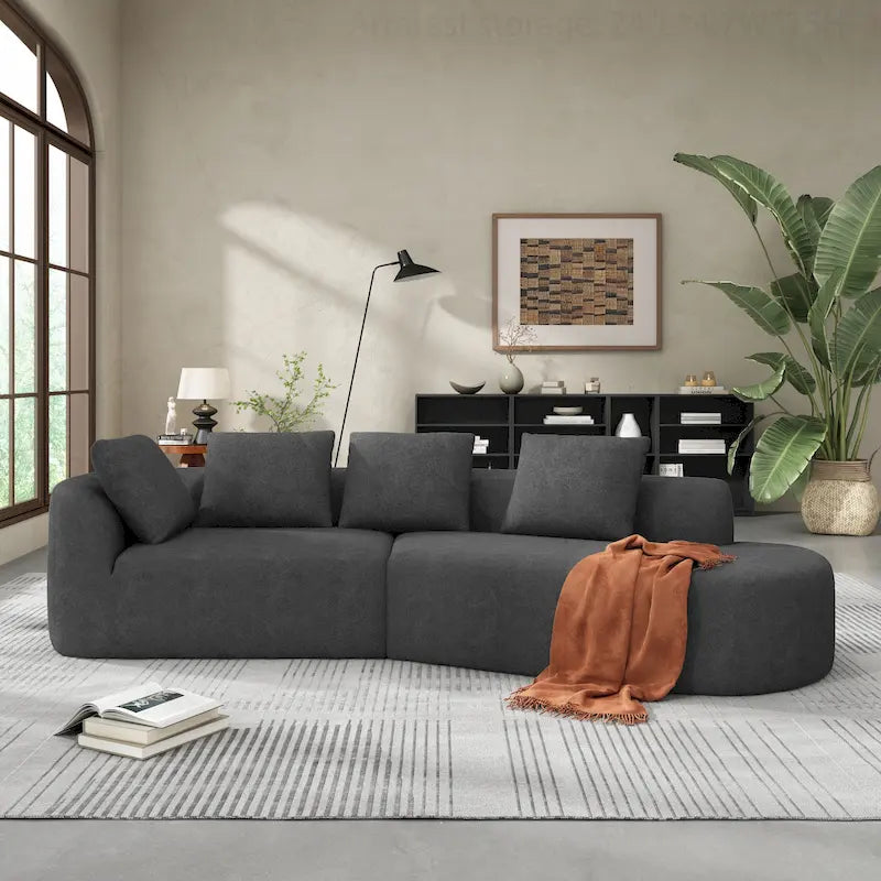 Curved Sectional Sofa with Pearl Fabric Upholstery, High-Density Foam, No Assembly Required