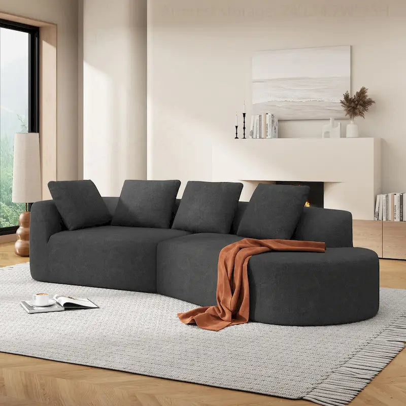 Curved Sectional Sofa with Pearl Fabric Upholstery, High-Density Foam, No Assembly Required