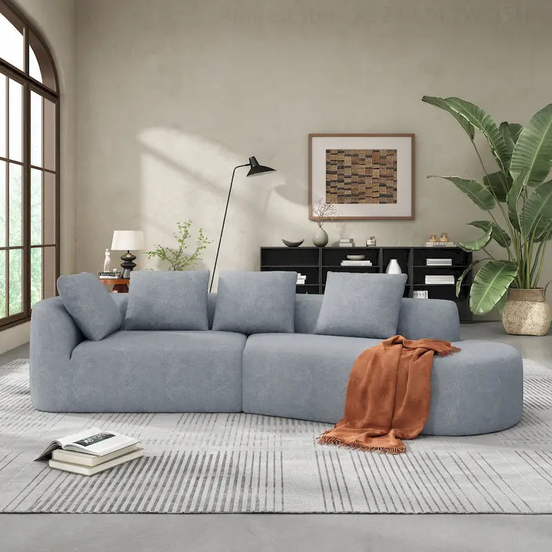 Curved Sectional Sofa with Pearl Fabric Upholstery, High-Density Foam, No Assembly Required