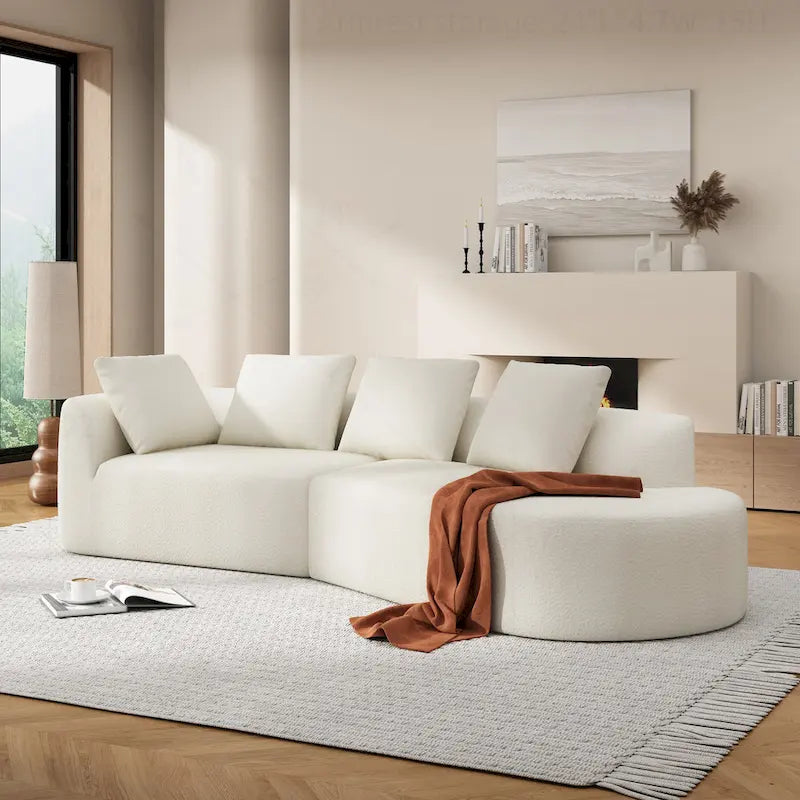 Curved Sectional Sofa with Pearl Fabric Upholstery, High-Density Foam, No Assembly Required
