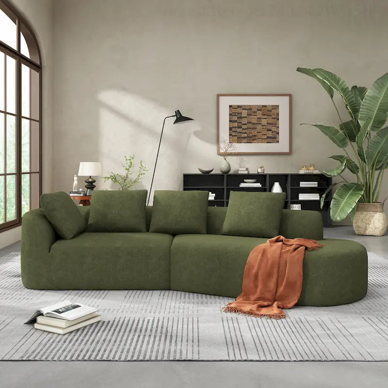 Curved Sectional Sofa with Pearl Fabric Upholstery, High-Density Foam, No Assembly Required