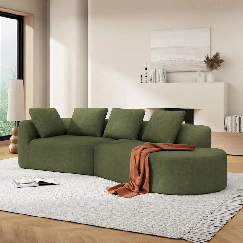 Curved Sectional Sofa with Pearl Fabric Upholstery, High-Density Foam, No Assembly Required