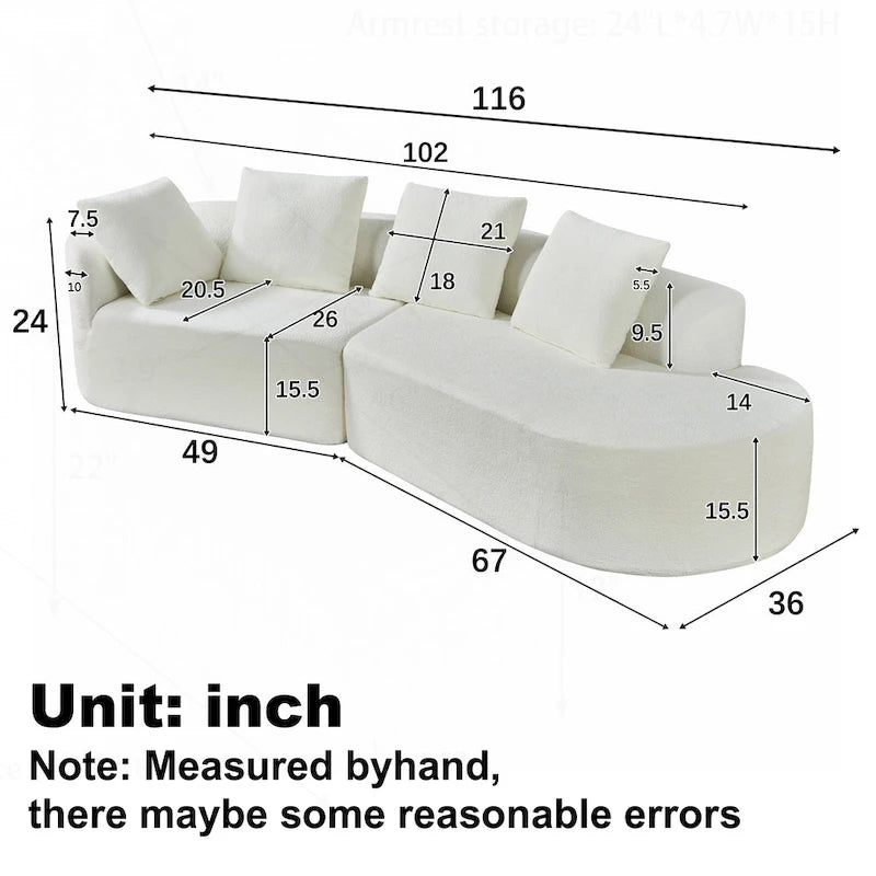 Curved Sectional Sofa with Pearl Fabric Upholstery, High-Density Foam, No Assembly Required