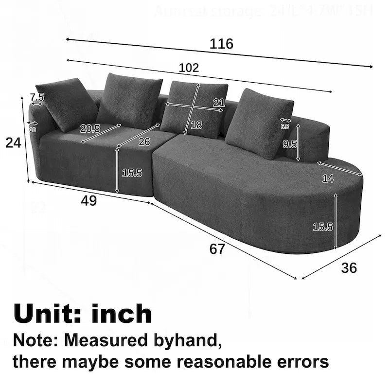 Curved Sectional Sofa with Pearl Fabric Upholstery, High-Density Foam, No Assembly Required