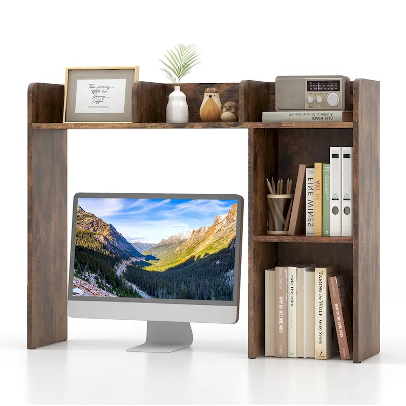 3-Tier Desktop Bookshelf Monitor Stand with Storage Organizer, Engineered Wood, 37", 100 lbs Capacity