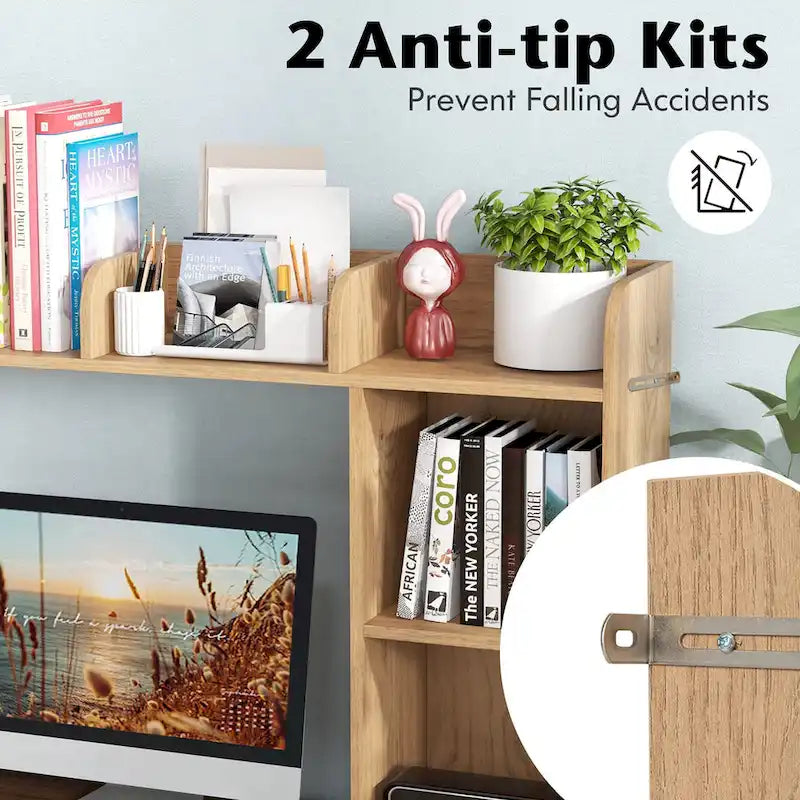 3-Tier Desktop Bookshelf Monitor Stand with Storage Organizer, Engineered Wood, 37", 100 lbs Capacity
